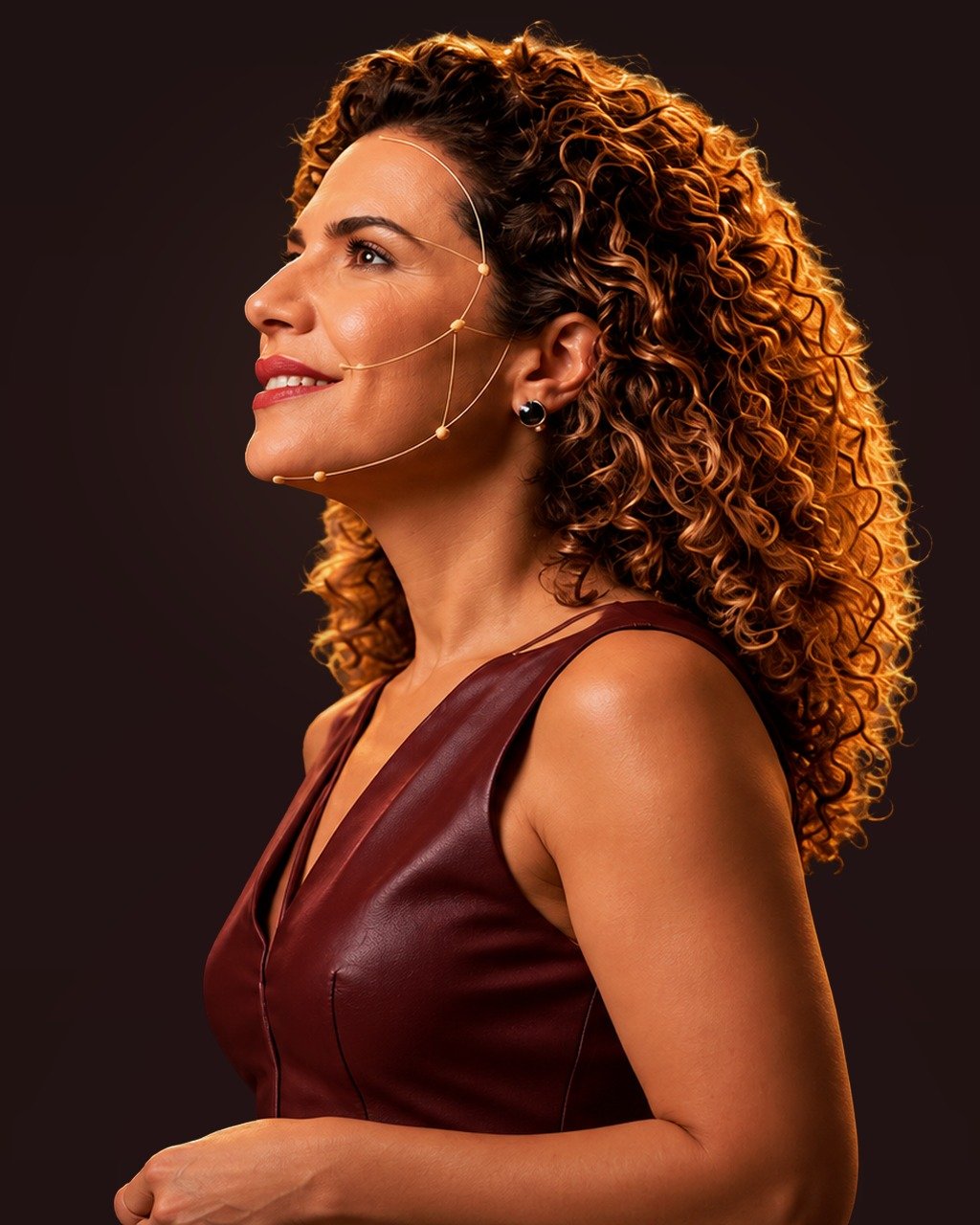 Dra. Cintia Cunha, com o mapeamento facial dourado do Método Beleza Sustentada